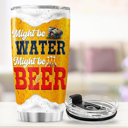 Funny Skeleton Cowboy Beer Mug, Might Be Water Might Be Beer 20oz Insulated Stainless Steel Tumbler, Unique Gag Gift for Men, Birthday for Dad, Husband, Brother, Friend