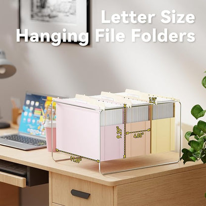 Ansook Extra Capacity Hanging File Folders Letter Size,Heavy Duty 4" Expandanle Pastel Hang Folders,6 Pack Plastic File Cabniet Folder Hanging with Tabs,Hanging File Frame Organizer