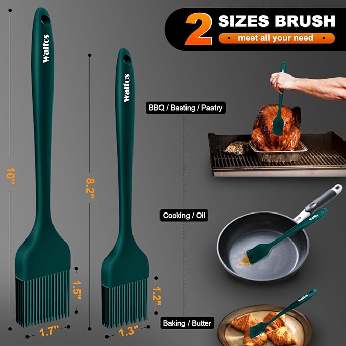 Walfos 600℉ Heat Resistasnt Basting Brush, BPA Free Silicone Pastry Brushes for Cooking, Spread Oil Butter Sauce for Baking Kitchen BBQ Grill, Dishwasher Safe, 2 Size (Large and Samll)