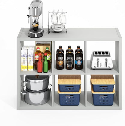 Furinno HERMITE Kitchen Island, 6-Cube Coffee Bar, Extra Thick Kitchen Storage, Bakers Rack, for Pantry Organizers and Storage, Kitchen Organization, Light Grey