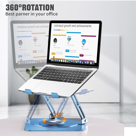JOYEKY Laptop Stand for Desk, Adjustable Computer Stand with 360° Rotating Base, Ergonomic Laptop Riser for Collaborative Work, Foldable & Portable Laptop Stand, fits for All 10-16" Laptops