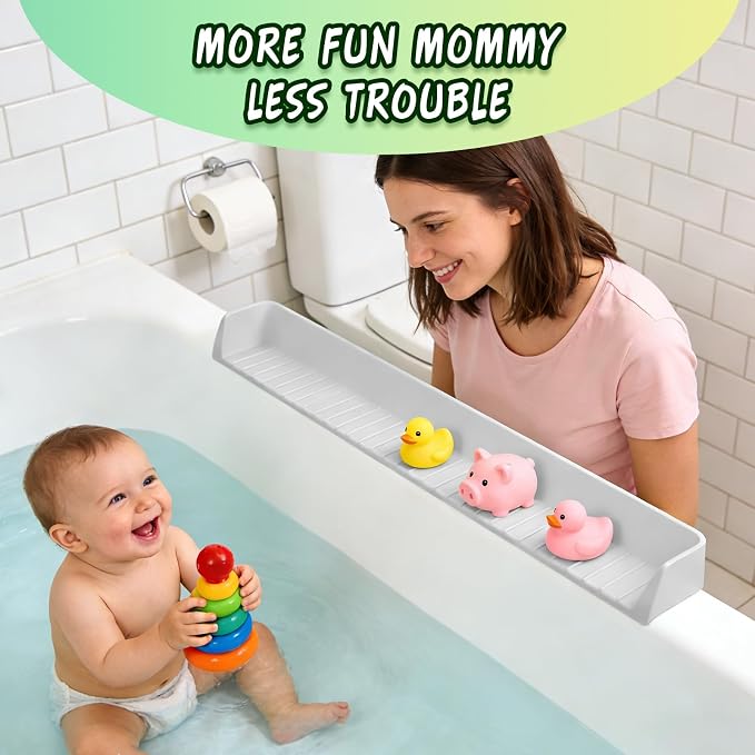 Splash Guard for Bathtub Kids - Silicone Bathtub Splash Guard with 11 Suction Cups, Bath Tub Play Shelf for Kids & Toy Holder, Prevent Water Spill in Bathroom, Fun Bath Time for Toddlers Baby(white)