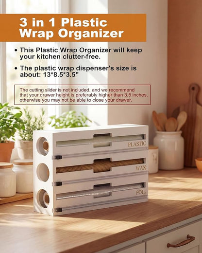 Bamboo Foil and Plastic Wrap Organizer for Kitchen Drawer, 9 in 1 Plastic Bag Organizer Organization and Storage, Food Storage Bag Organizer with Labels for Quart Gallon Snack (White)