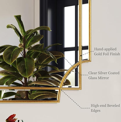 Kelly Miller Large Gold Full Length Mirror for Wall, 60"x30" Full Body Mirror Beveled Scalloped Modern Elegant Home Decor for Bedroom Living Room Bathroom Dressing Room Entryway Hallway