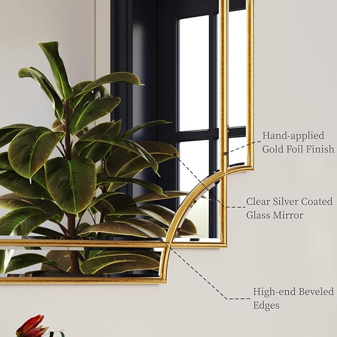 Kelly Miller Gold Framed Mirror for Wall, 26"x26" Gold Square Vanity Mirror Decorative Mirror Beveled Wall Decor for Bathroom Powder Room Living Room Bedroom Bedside Table Entryway Hallway