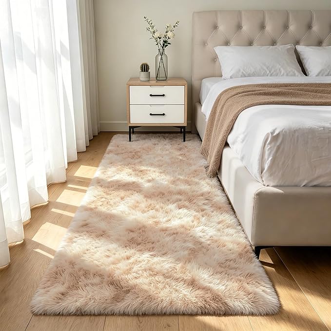 Shag Runner Rug for Bedroom Living Room 3x7 Upgrade Non-Slip Fluffy Soft Bedside Rugs,Mottling Camel Shaggy Carpet for Livingroom Dorm Home Decor Aesthetic