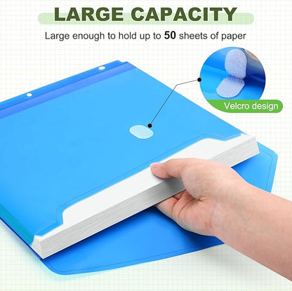 Sooez 12 Pack Binder Folders Organizer with Staggered Closures, Super Heavyweight Binder Pockets for 3 Ring Binder, High Capacity Binder Pouch, Side Loading, School Supplies, Letter Size, 4 Colors
