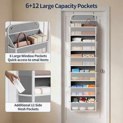 Yecaye 2 Pack Over The Door Organizer, 6-Tier Closet Door Hanging Organizer with 12 Mesh Pockets, Bathroom Organizers and Storage, Ultra Sturdy Large Capacity Over Door Storage Newborn Baby Essentials