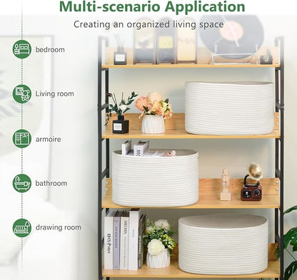 Cotton Rope Storage Basket, 15x10x9 Inches, Woven Basket for Shelves, Clothes, Towels, Books, and Laundry, White (2 Pack)