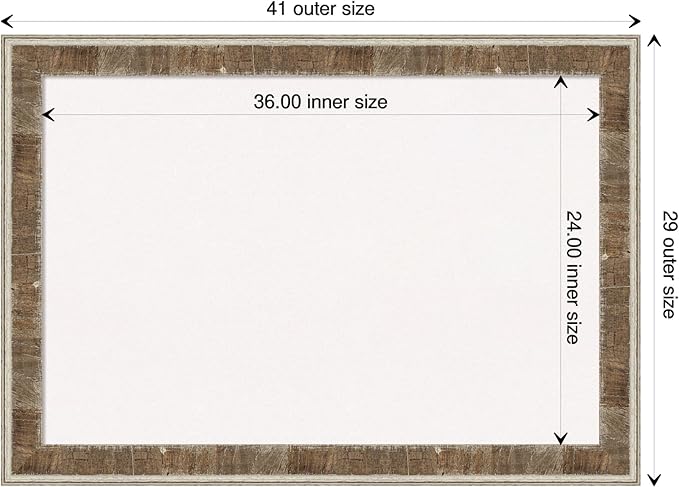 Amanti Art White Cork Board for Wall, 29x41 Vision Board with Brown Wood Frame, Large Corkboard Office Decor for Home Organization, Rustic Farmhouse Corkboard Pinboard to display items for home