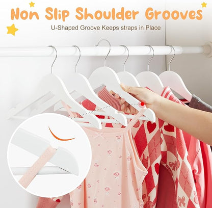 HOUSE DAY Kids Wooden Hangers 20 Pack, Wood Baby Hangers for Baby Clothes, Childrens Coat Hanger with Non Slip Pant Bar, 360° Swivel Hook, White
