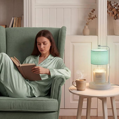Candle Warmer Lamp with Timer, Dimmable Candle Wax Warmer, Height Adjustable Electric Candle Lamp Warmer with 2 Bulbs, Gifts Idea for Women Her, Mom, Vintage Home Decor for Bedroom-Mint Green