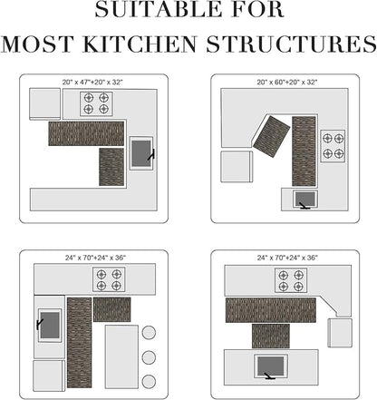 Kitchen Rugs Sets of 2-Non Slip Kitchen Mats for Floor-Thick Stain Resistant Vintage Kitchen Floor Mat Runner Carpet for Hallways Entryway Laundry Room Washable（Black 22"x59"+20"x32"）