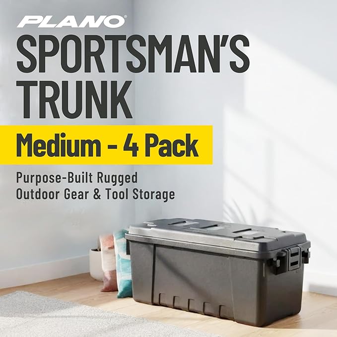 Plano 4 Pack Medium Sportsman's Trunk for Outdoor or Indoor Gear and Tools for Hunting, Camping and Fishing Equipment, Rugged Organization, Black