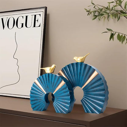 Minimalist Round Statue Above Cabinet Decor Kitchen, Modern Decorative Sculpture Home Decorations for Living Room Coffee Table, Office Decor Items, Center Pieces Decoration (Blue Gold)
