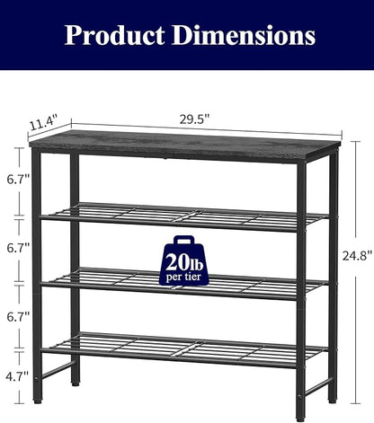Kitsure Shoe Rack for Closet, Shoe Organizer with Leveling Feet, Sturdy & Rust-Proof Shoe Storage for Entryway, Bedroom, Living Room, 29.5" x 11.4" x 24.8", Black