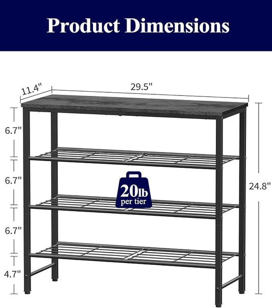 Kitsure Shoe Rack for Closet, Shoe Organizer with Leveling Feet, Sturdy & Rust-Proof Shoe Storage for Entryway, Bedroom, Living Room, 29.5" x 11.4" x 24.8", Black