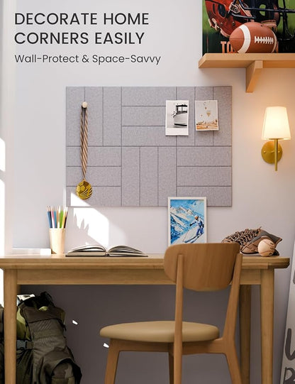 Fluxynara Felt Bulletin Board Tiles -28"x18" with 40 Adhesive Tabs, Cork Board Alternative for Office Decor, Push Pin Board Wall Organizer 6-Pack (Soft Gray)