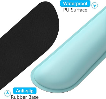Dapesuom Keyboard Wrist Rest Set, Cute PU Leather Wrist Cushion for Computer Keyboard and Mousepad, Memory Foam Mouse Pad Rests Support with Non-Slip Base for Typing Pain Relief, Pale Robin Egg Blue
