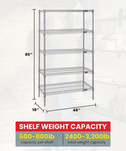 Quantum Storage Systems WR86-1848S-5 Starter Kit Wire Shelves Stainless Steel 5 Shelves 86" H x 48" W x 18" D