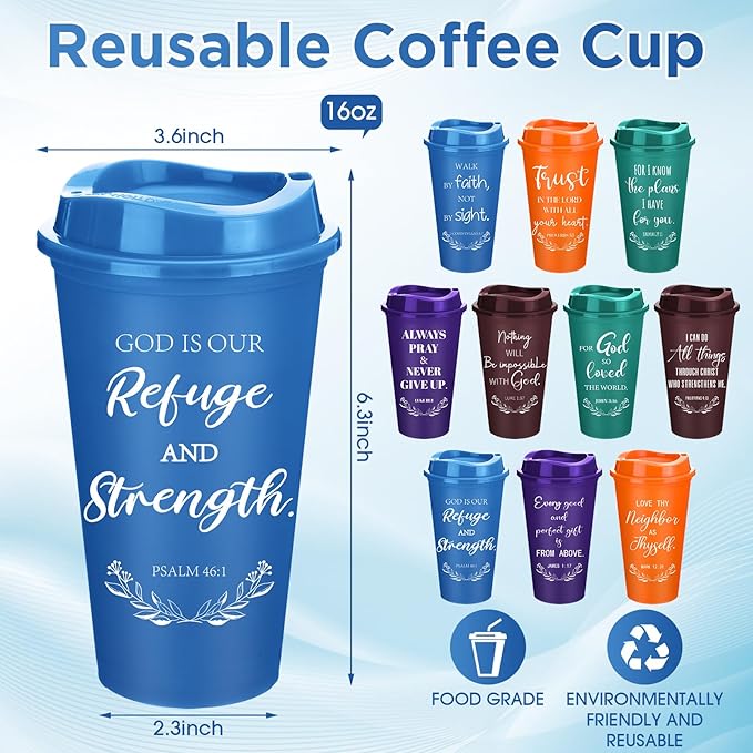 Skylety 40 Pack Christian Gifts for Men Women 16oz Reusable Bible Verse Tumbler Bulk Plastic Coffee Cups with Lids Inspirational Religious Church Gifts for Valentine Easter Birthday (Retro Color)