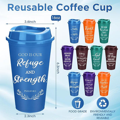 Skylety 40 Pack Christian Gifts for Men Women 16oz Reusable Bible Verse Tumbler Bulk Plastic Coffee Cups with Lids Inspirational Religious Church Gifts for Valentine Easter Birthday (Retro Color)