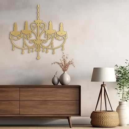 SIGNLEADER Metal Wall Decor Floral Chandelier Candle Minimalist Modern Abstract Wall Sculpture Hangings Home Decoration for Living Room, Bedroom, Bathroom, Kitchen, Outdoor - 36" Gold