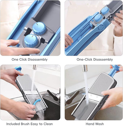 ONCE FOR ALL Safe Mandoline Slicer Pro, 4th Gen, Adjustable Thickness Vegetable Slicer For Kitchen, Food Chopper With Container, Veggie Chopper Cutter For Potato Onion Fruit, Blue