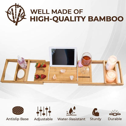 Premium Bamboo Bathtub Tray Caddy for Tub - Expandable Foldable Bath Tray - Unique House Warming Gifts, New Home, Anniversary & Wedding Gifts for Couple, Bath Table Bridal Shower Gift