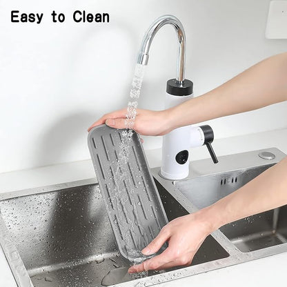 MicoYang Silicone Kitchen Sink Organizer Tray for Multiple Usage,Eco-Friendly Sponges Holder for Kitchen Bathroom Counter or Sink,Dish Soap Dispenser,Scrubber,Bottle,Cup (Grey, 12"×4")