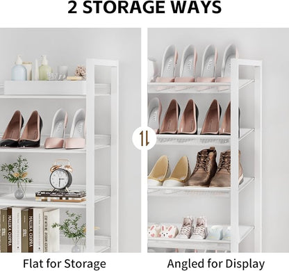 4 Tier Metal Shoe Organizer, Stackable Shoe Stand for Closet, with Adjustable Flat, Holds up to 20 Pairs, Sturdy Shoe Rack for Entryway Bedroom, White