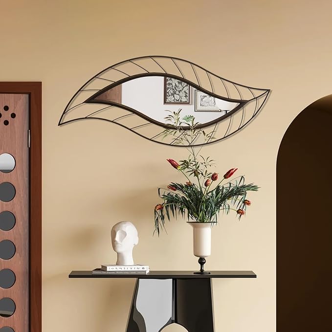 ironsmithn Decorative Wall Mirror, Leaf Design Metal Frame, 45" x 18.5" Unique Wall Mirror for Bathroom Vanity Living Room Bedroom Fireplace(Rustic)