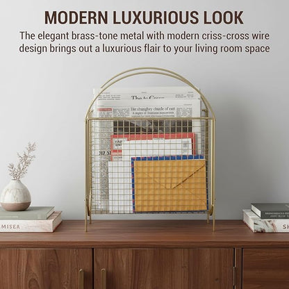 MyGift Magazine Rack, Floor Freestanding Magazine Holder for Bathroom Bedroom Office, Books Newspapers File Mail Organizer, Mid Century Modern Decor Wire Storage for Tablets and Documents