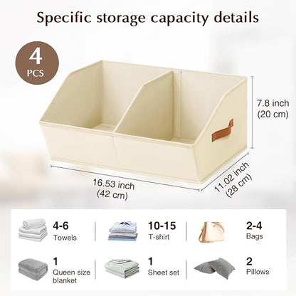 Homsorout Closet Organizers and Storage Bins - 4 Pack Collapsible Divided Trapezoidal Cube Storage Bins Baskets with Orange Handle for Organizing Clothes Blankets, Toys, Books, Towels(Beige)