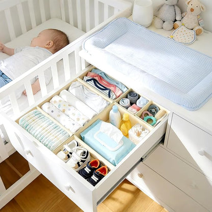 DIMJ Drawer Organizer Clothes 28 Pack - Foldable Baby Organizers and Storage & Closet Organizers for Bedroom, Closet - Nursery Organization Dresser Dividers for underwear, Sock,Bra, Belt, Tie,Beige