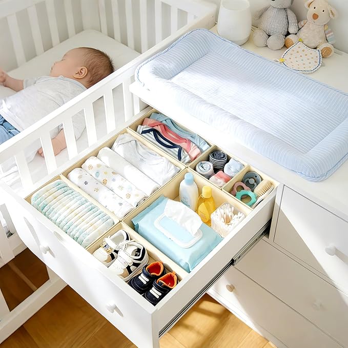 DIMJ Drawer Organizer Clothes Storage - 24 Pack Baby Dresser Organizer for Nursery Closet Organization, Fabric Drawer Organizer Bins for Underwears Socks Bras, Foldable Storage Dividers for Bedroom