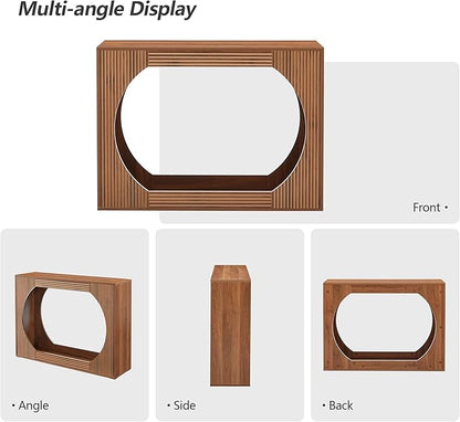 43.3" Console Table with Storage, 2-Tier Wooden Entryway Table with Carving Lines, Mid-Century Modern Accent Rectangular Sofa Table Behind Couch for Foyer, Entrance, Living Room, Hallway (Walnut)
