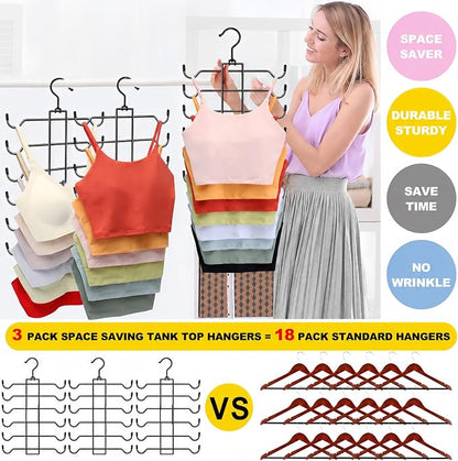 Stainless Steel Closet-Organizer-and-Storage, 3 Pack Tank Top Hanger Space Saving, Non-Slip 6-Tier Hanging Sport Bras Holder for Small Space Organization, RV Apartment Dorm-Room-Essentials