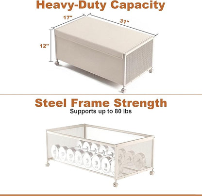 2 Pack Under the Bed Storage Containers,12 inch Height Under Bed Shoe Storage,31inch Long Underbed Storage with Wheels,Large Rolling under bed Clothes Storage Drawers with Lid for Dorm Tall,Ivory