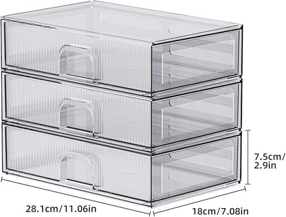 ZHIAI Stackable Storage Drawer, 3 Piece Acrylic Organiser for Cosmetics and Beauty Products, Suitable for Dressers, Bathrooms, Cabinets, Storage Rooms, Bedrooms and Home Organisers