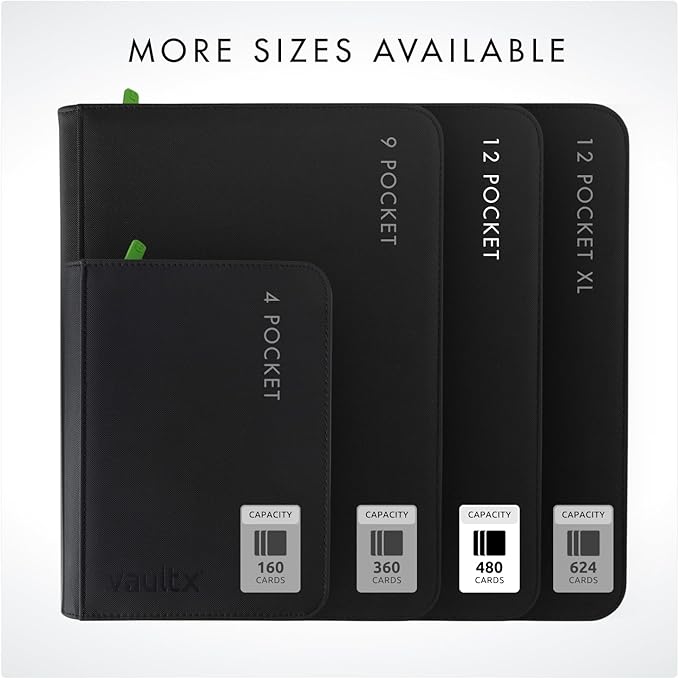 Vault X 12 Pocket Zip Binder, 480 Cards, Exo-Tec Material, 20 Side-Loading Pages (Black)