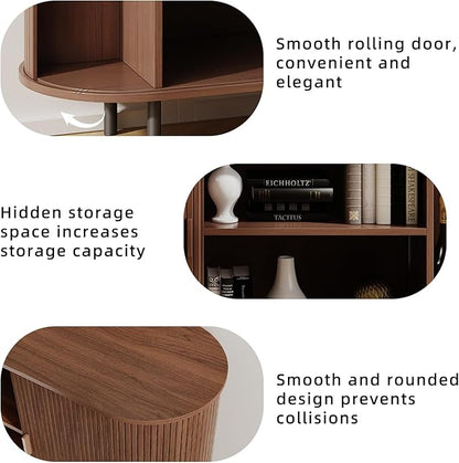 Buffet Sideboard Cabinet with Storage, 55" Fluted Cabinet with Sliding Door & Adjustable Shelf, Modern Accent Coffee Bar Console Table for Kitchen, Entryway, Walnut