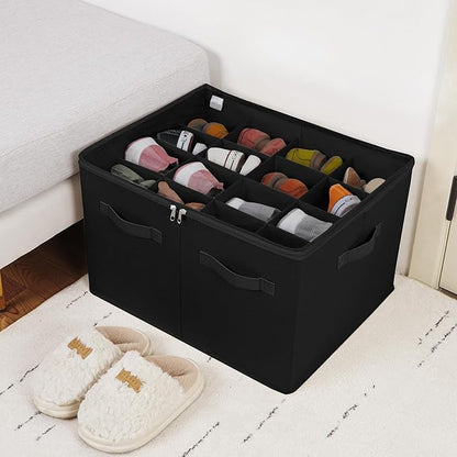 TOPIA HOME Shoe Organizer for Closet 2 Pack, Foldable Shoe Box with Adjustable Dividers and Clear Cover, Space Saving Shoe Storage Organizer Cabinet with Reinforced Handles, Fits 32 Pairs, Black TP12B