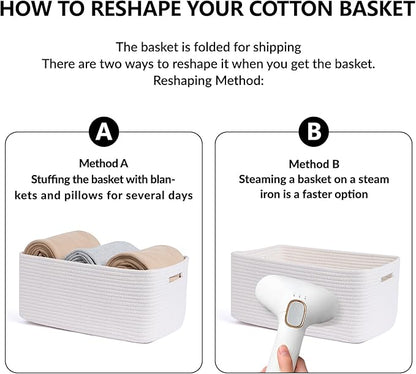 MiniArk Large Storage Baskets for Shelves, Closet Organizers Bins for Clothes Blanket Towels, Baby Nursery, Toy Baskets Box, Woven Rope Baskets, 17 x 13 x 7.5”, 2 Packs Off White