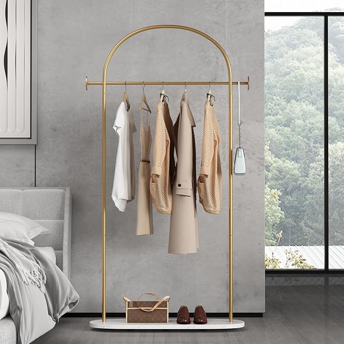 TIEOU Metal Gold Coat Rack, Freestanding Entryway Stand, Hat Coat Hanger, Small Clothing Rack, Modern