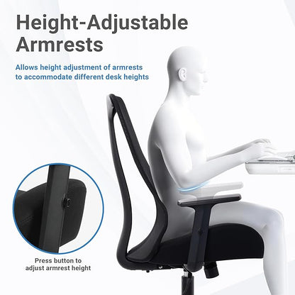 HYLONE Ergonomic Office Chair, Tall Back Chair 5" Thickened Seat Desk Chair with Adjustable Armrests, Home Office Computer Chairs for Long Hours Mesh Executive Chair(Black)