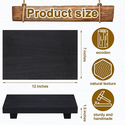 Nuogo Wood Riser Tray Soap, Stand Soap Tray for Kitchen Sink, Wood Pedestal for Kitchen Counter Sink Stand Decorative Rustic Bathroom Dishes Plant Bottles Candles Display(12 x 7 Inch,Black)