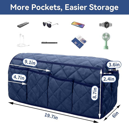 MEHIDFY Armchair Caddy, Waterproof Sofa Armrest Organizer, Non Slip Recliner Organizer, Remote Holder for Recline, Recliner Caddy with 14 Pockets Storage for TV Remote, Phone, Magazine (Blue)