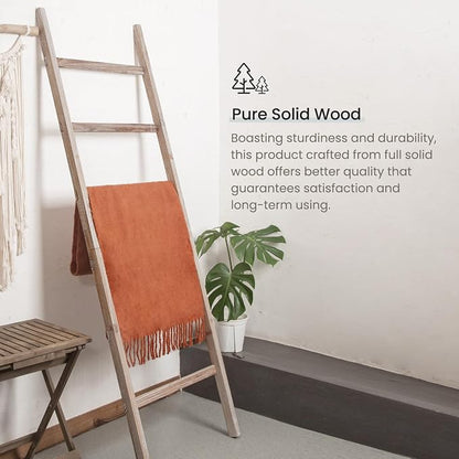 SwaaVee Blanket Ladder 6-Tier Towel Rack, Wooden Quilt Ladder Shelf for Home Decor, Wall Leaning Farmhouse Quilt Display Towel Holder Organizer for Living Room, Bathroom (24" Wide)