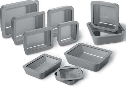 BRIVARA HOME Ceramic Coated Glass Food Storage Containers | No PTFE, PFOA, PFAS, and BPA | Reusable Non Toxic Meal Prep Containers with Glass Lids | Easy To Store | 10 Piece Set [Smoke]